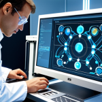 A laboratory scene depicting scientists using quantum computers to simulate and analyze the properties of new materials. The image should showcase the blend of quantum computing technology with traditional lab equipment, highlighting the virtual development of materials before physical creation. Focus on visual elements that convey innovation, efficiency, and the acceleration of the material research process.