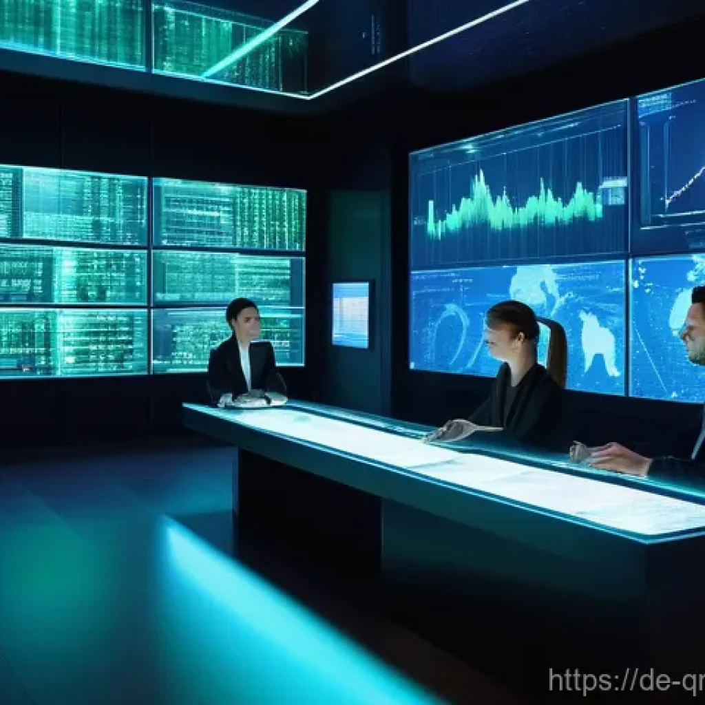 양자 알고리즘의 실제 사용 사례 분석 - Quantum Financial Insights**
A vibrant and sleek financial trading room pulsating with futuristic en...