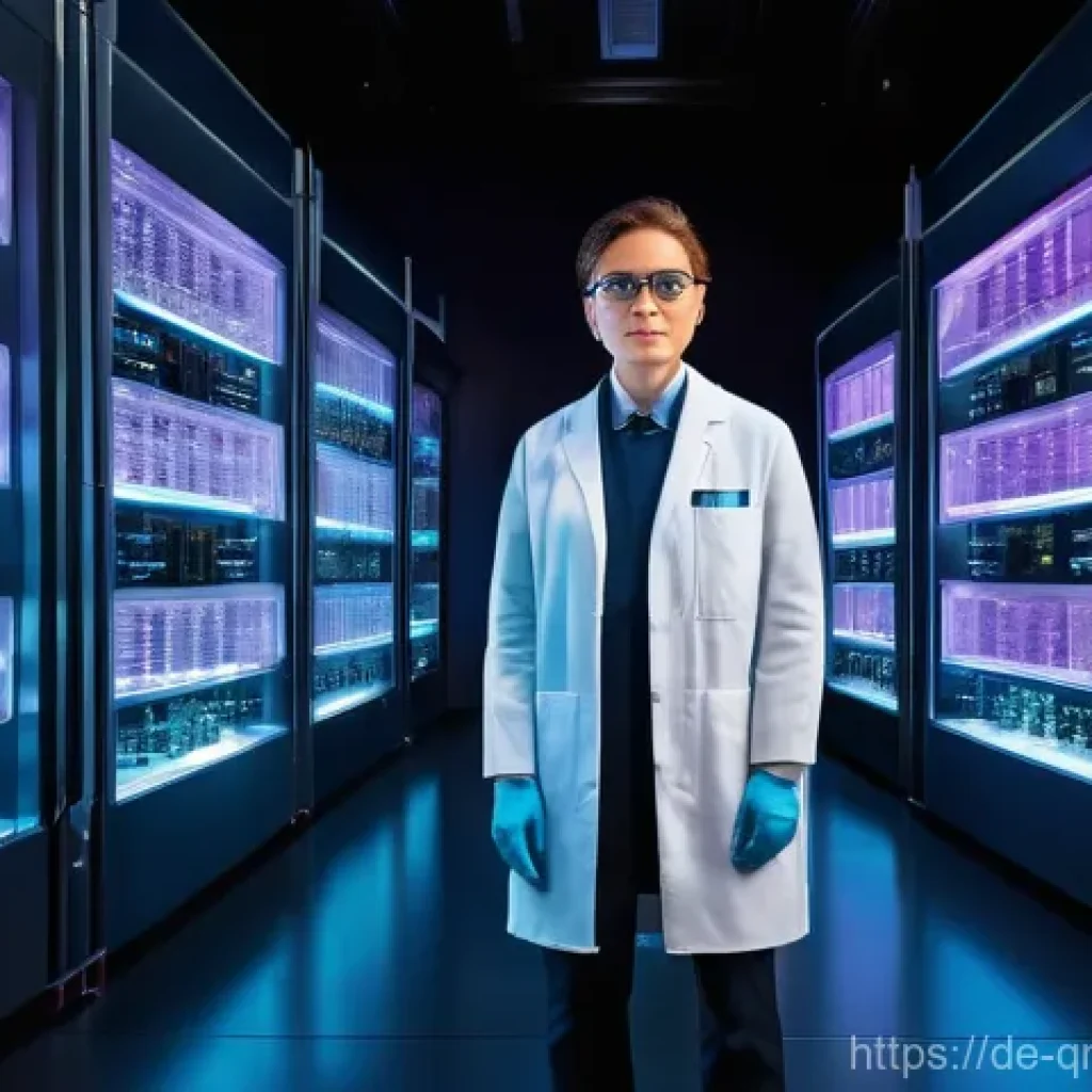 양자 알고리즘의 확장 가능성 - A hyper-realistic, high-resolution image of a futuristic quantum computing system housed within an e...