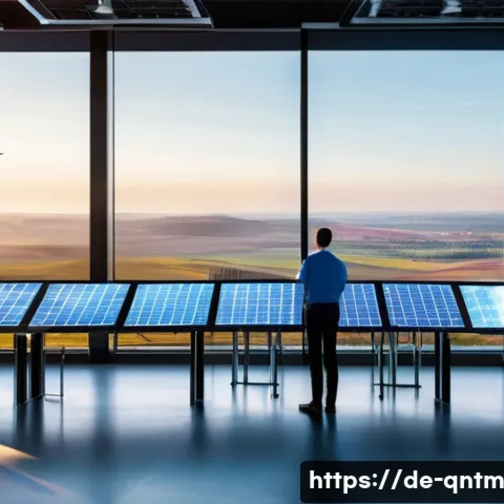 양자 컴퓨팅의 환경 문제 해결 가능성 - A futuristic renewable energy research lab in Germany, featuring scientists analyzing quantum comput...