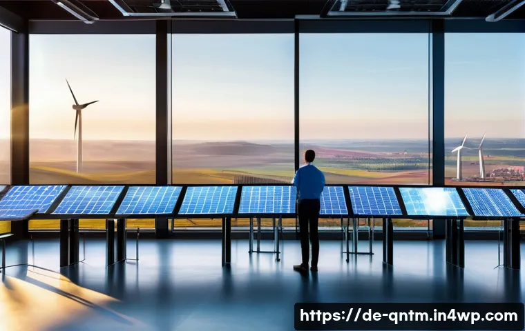 양자 컴퓨팅의 환경 문제 해결 가능성 - A futuristic renewable energy research lab in Germany, featuring scientists analyzing quantum comput...