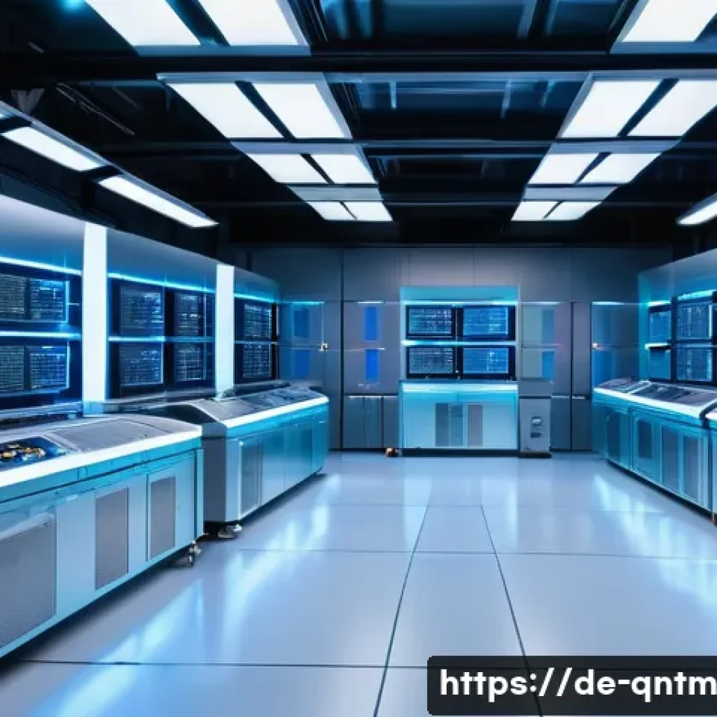 양자 컴퓨팅의 주요 기술 혁신 - A highly detailed, futuristic quantum computing laboratory scene in Germany, showcasing an advanced ...