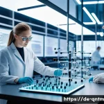 Home 22 양자 컴퓨팅의 응용에 대한 연구 동향 - A futuristic laboratory scene showcasing a team of German scientists in modern research attire worki...