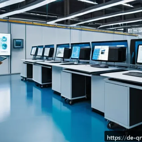 Home 32 양자 알고리즘의 상용화 사례 연구 - A high-tech industrial factory scene showcasing quantum computing in production optimization: modern...
