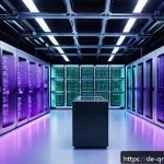 Home 23 양자 채굴 양자 컴퓨팅의 자원 활용 - A futuristic quantum mining facility in Germany, featuring sleek quantum computers with glowing blue...
