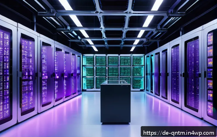 양자 채굴 양자 컴퓨팅의 자원 활용 - A futuristic quantum mining facility in Germany, featuring sleek quantum computers with glowing blue...