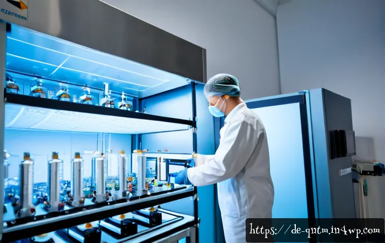 Home 17 양자 컴퓨팅의 공학적 접근 - Photorealistic engineering laboratory in Germany, a quantum computing hardware engineer in cleanroom...